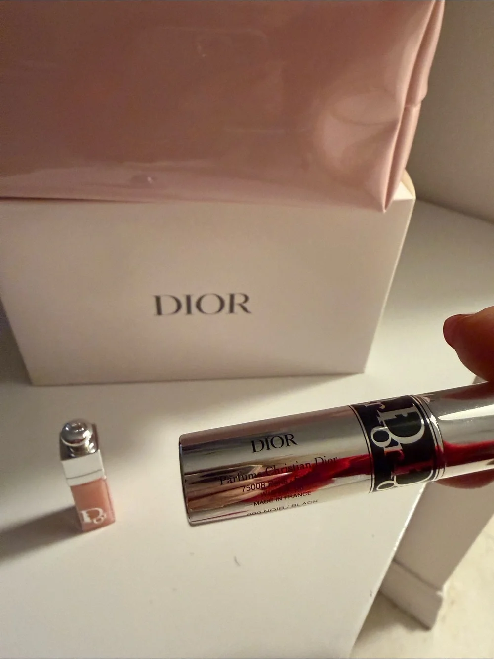 Dior Pink Cosmetic Pouch with mini Dior Lip maximiser& mini Dior mascara